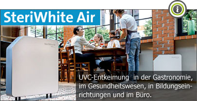 SteriWhite Air: UVC-Entkeimung in der Gastronomie, im Gesundheitswesen, in Bildungseinrichtungen und im Bro.