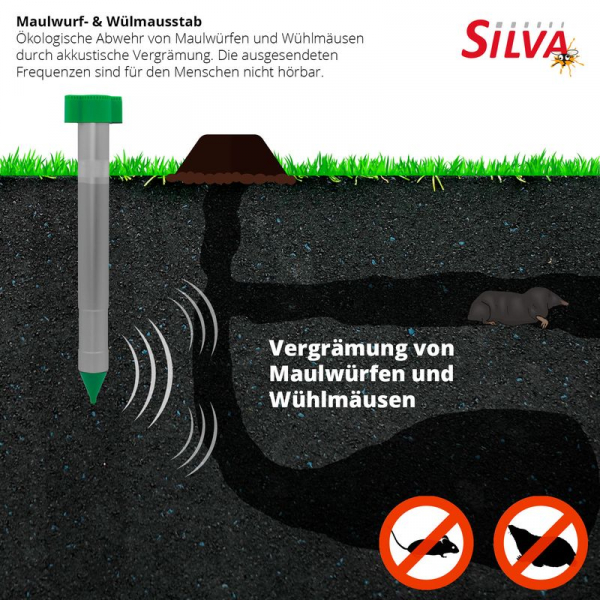 Silvatronic Wühlmaus &Maulwurffrei Maulwurf Vertreiber Vibration